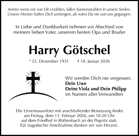 Traueranzeige von Harry Götschel von Gesamtausgabe Nürnberger Nachrichten/ Nürnberger Ztg.
