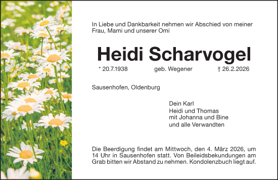 Traueranzeige von Heidi Scharvogel von Altmühl-Bote Lokal