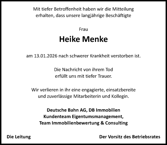 Traueranzeige von Heike Menke von Roth-Hilpoltsteiner Volkszeitung Lokal