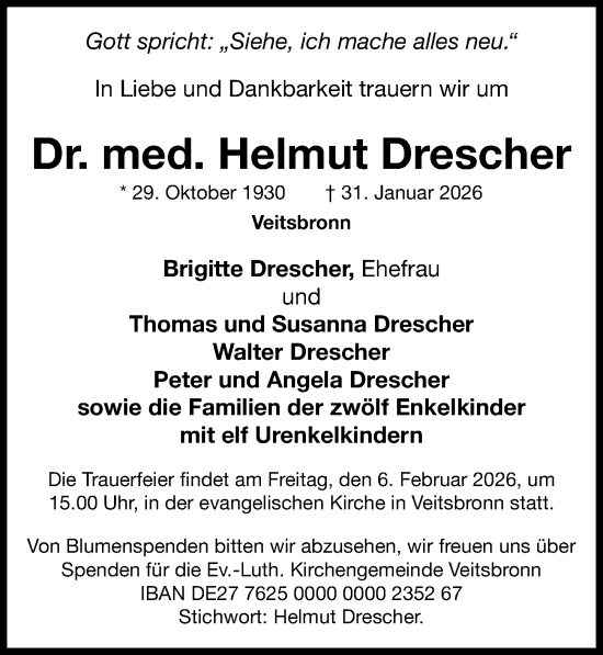 Traueranzeige von Helmut Drescher von Fürther Nachrichten Lokal