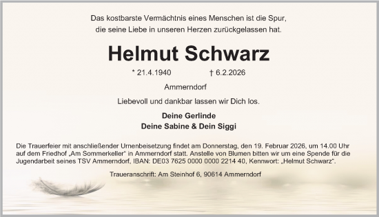 Traueranzeige von Helmut Schwarz von Fürther Nachrichten Lokal