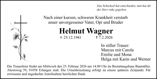 Traueranzeige von Helmut Wagner von Erlanger Nachrichten Lokal