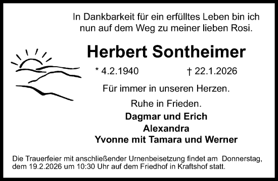 Traueranzeige von Herbert Sontheimer von Gesamtausgabe Nürnberger Nachrichten/ Nürnberger Ztg.