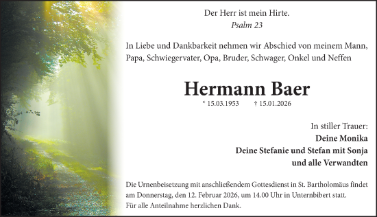 Traueranzeige von Hermann Baer von Fürther Nachrichten Lokal