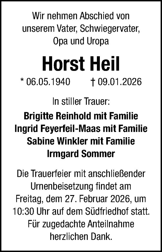 Traueranzeige von Horst Heil von Gesamtausgabe Nürnberger Nachrichten/ Nürnberger Ztg.