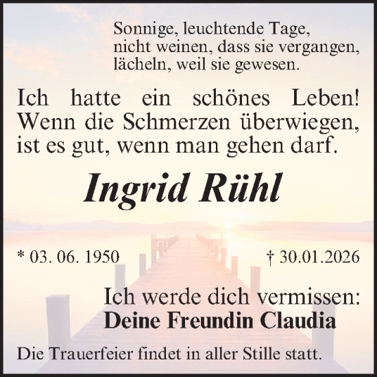 Traueranzeige von Ingrid Rühl von Gesamtausgabe Nürnberger Nachrichten/ Nürnberger Ztg.