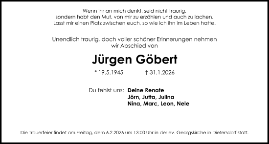 Traueranzeige von Jürgen Göbert von Schwabacher Tagblatt Lokal