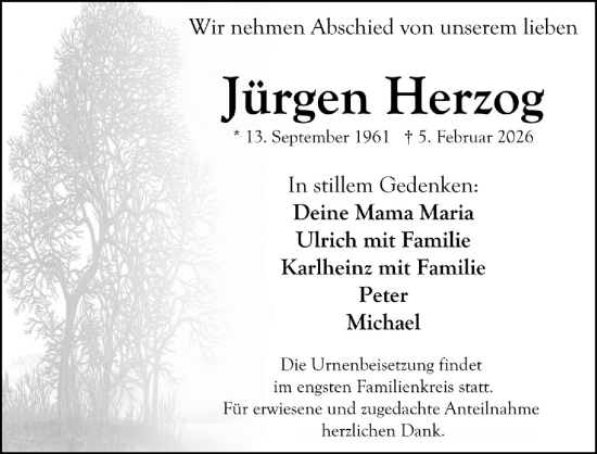 Traueranzeige von Jürgen Herzog von Roth-Hilpoltsteiner Volkszeitung Lokal