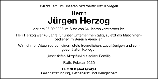 Traueranzeige von Jürgen Herzog von Roth-Hilpoltsteiner Volkszeitung Lokal