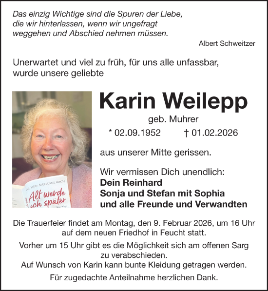 Traueranzeige von Karin Weilepp von Gesamtausgabe Nürnberger Nachrichten/ Nürnberger Ztg.