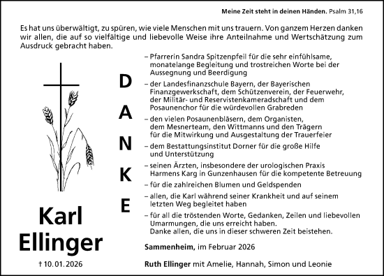 Traueranzeige von Karl Ellinger von Altmühl-Bote Lokal