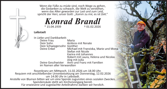Traueranzeige von Konrad Brandl von Roth-Hilpoltsteiner Volkszeitung Lokal
