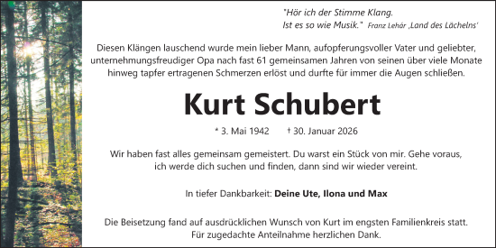 Traueranzeige von Kurt Schubert von Schwabacher Tagblatt Lokal
