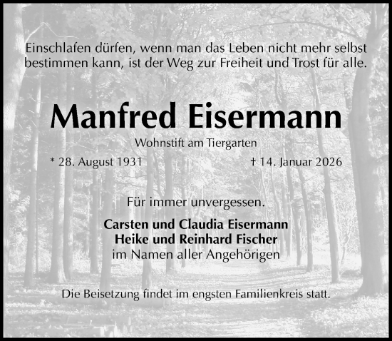 Traueranzeige von Manfred Eisermann von Gesamtausgabe Nürnberger Nachrichten/ Nürnberger Ztg.