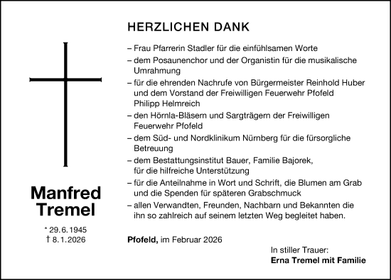 Traueranzeige von Manfred Tremel von Altmühl-Bote Lokal
