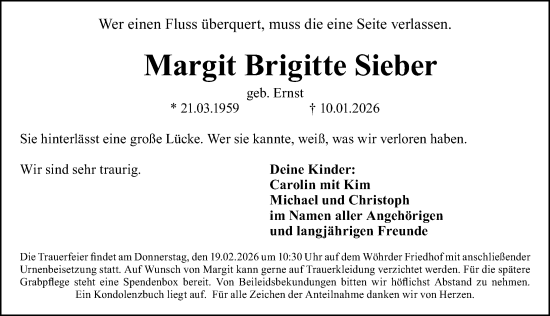 Traueranzeige von Margit Brigitte Sieber von Gesamtausgabe Nürnberger Nachrichten/ Nürnberger Ztg.