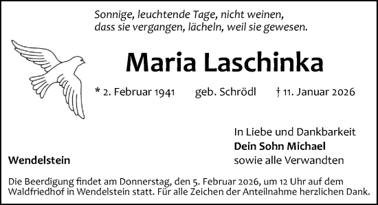 Traueranzeige von Maria Laschinka von Schwabacher Tagblatt Lokal