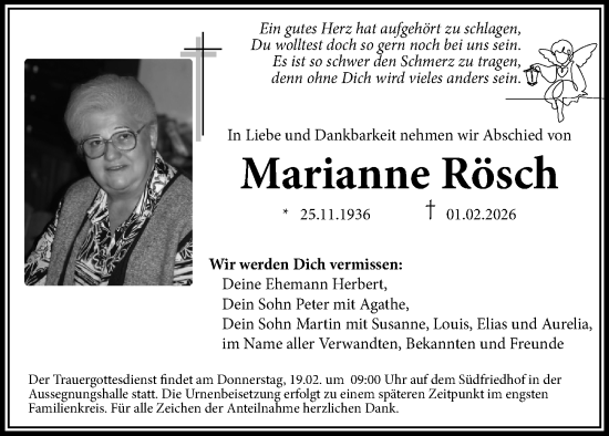 Traueranzeige von Marianne Rösch von Gesamtausgabe Nürnberger Nachrichten/ Nürnberger Ztg.