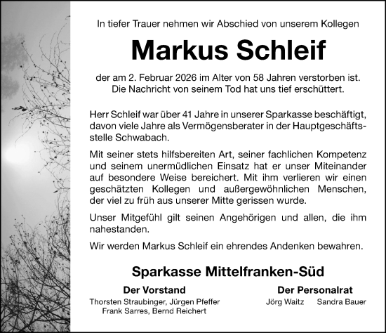 Traueranzeige von Markus Schleif von Schwabacher Tagblatt Lokal
