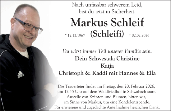 Traueranzeige von Markus Schleif von Schwabacher Tagblatt Lokal