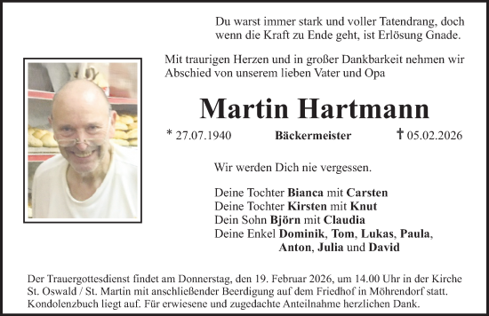 Traueranzeige von Martin Hartmann von Erlanger Nachrichten Lokal