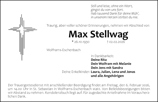 Traueranzeige von Max Stellwag von Altmühl-Bote Lokal