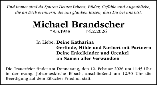 Traueranzeige von Michael Brandscher von Gesamtausgabe Nürnberger Nachrichten/ Nürnberger Ztg.