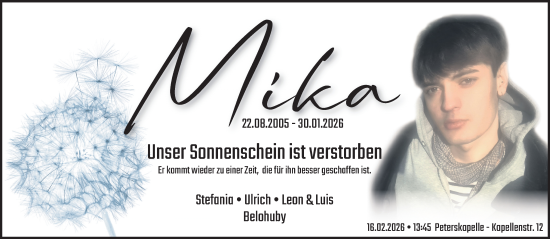 Traueranzeige von Mika  von Gesamtausgabe Nürnberger Nachrichten/ Nürnberger Ztg.