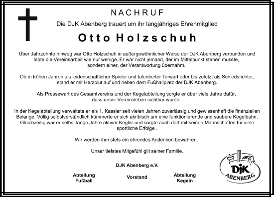 Traueranzeige von Otto Holzschuh von Schwabacher Tagblatt Lokal