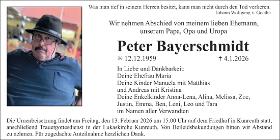 Traueranzeige von Peter Bayerschmidt von Erlanger Nachrichten Lokal