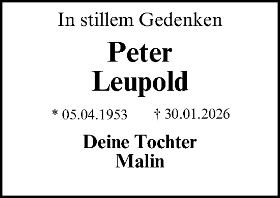 Traueranzeige von Peter Leupold von Gesamtausgabe Nürnberger Nachrichten/ Nürnberger Ztg.