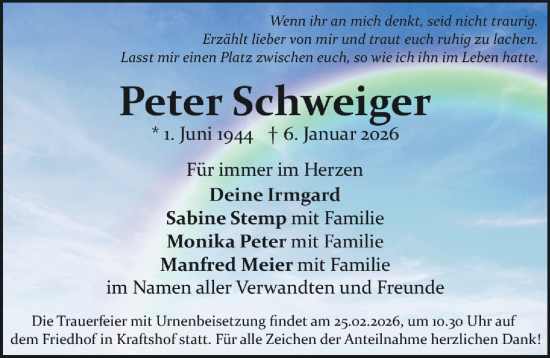 Traueranzeige von Peter Schweiger von Gesamtausgabe Nürnberger Nachrichten/ Nürnberger Ztg.