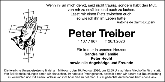 Traueranzeige von Peter Treiber von Fürther Nachrichten Lokal