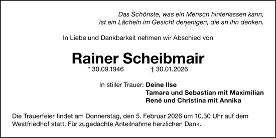 Traueranzeige von Rainer Scheibmair von Gesamtausgabe Nürnberger Nachrichten/ Nürnberger Ztg.