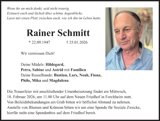 Traueranzeige von Rainer Schmitt von Nordbayerische Nachrichten Forchheim Lokal