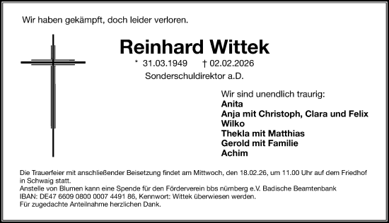 Traueranzeige von Reinhard Wittek von Gesamtausgabe Nürnberger Nachrichten/ Nürnberger Ztg.