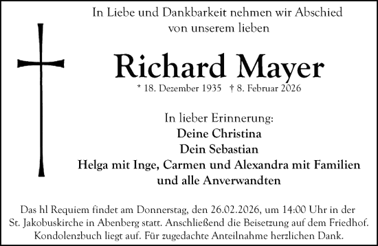 Traueranzeige von Richard Mayer von Schwabacher Tagblatt Lokal