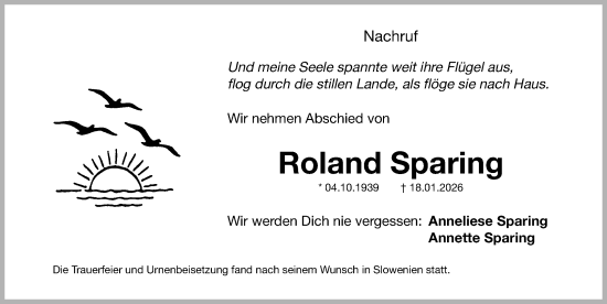 Traueranzeige von Roland Sparing von Erlanger Nachrichten Lokal