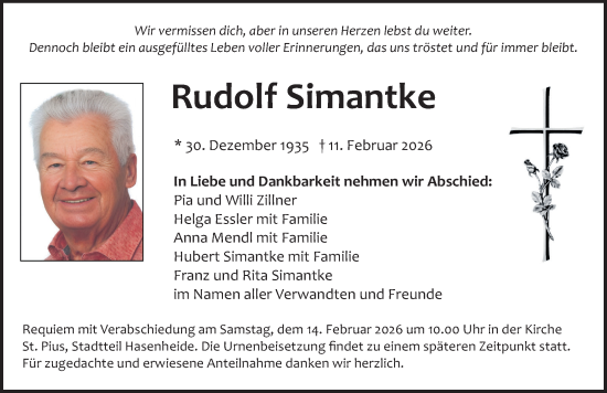 Traueranzeige von Rudolf Simantke von Neumarkter Nachrichten Lokal