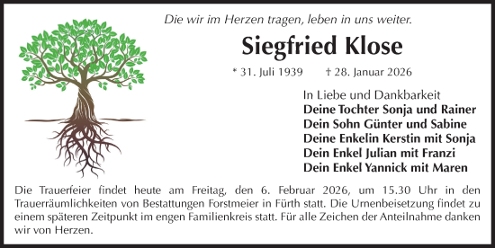 Traueranzeige von Siegfried Klose von Fürther Nachrichten Lokal