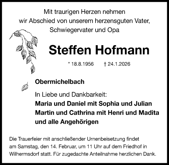 Traueranzeige von Steffen Hofmann von Fürther Nachrichten Lokal