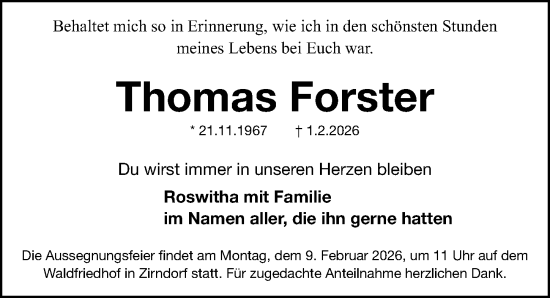 Traueranzeige von Thomas Forster von Fürther Nachrichten Lokal