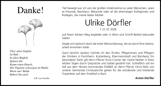 Traueranzeige von Ulrike Dörfler von Nordbayerische Nachrichten Forchheim Lokal