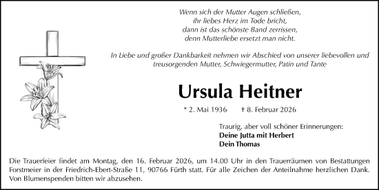 Traueranzeige von Ursula Heitner von Fürther Nachrichten Lokal
