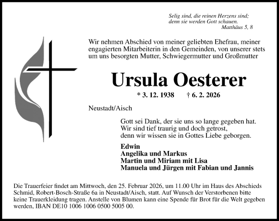 Traueranzeige von Ursula Oesterer von Gesamtausgabe Nürnberger Nachrichten/ Nürnberger Ztg.