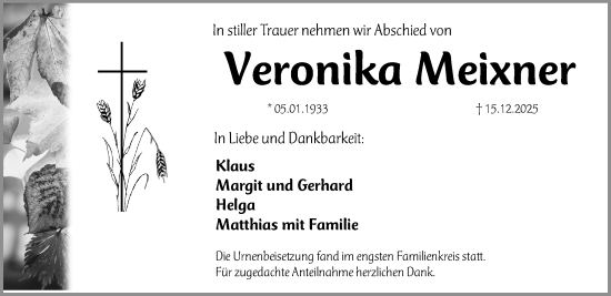 Traueranzeige von Veronika Meixner von Nordbayerische Nachrichten Forchheim Lokal