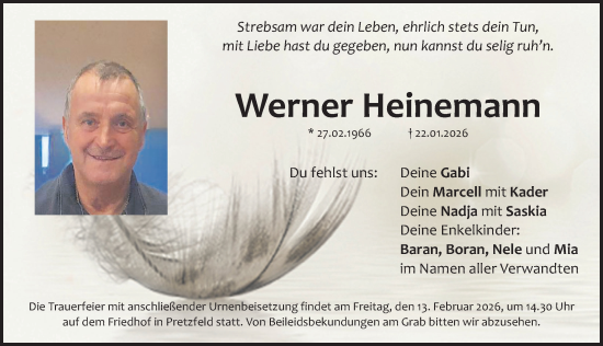 Traueranzeige von Werner Heinemann von Nordbayerische Nachrichten Forchheim Lokal