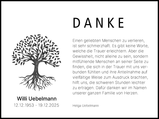 Traueranzeige von Willi Uebelmann von Nordbayerische Nachrichten Forchheim Lokal