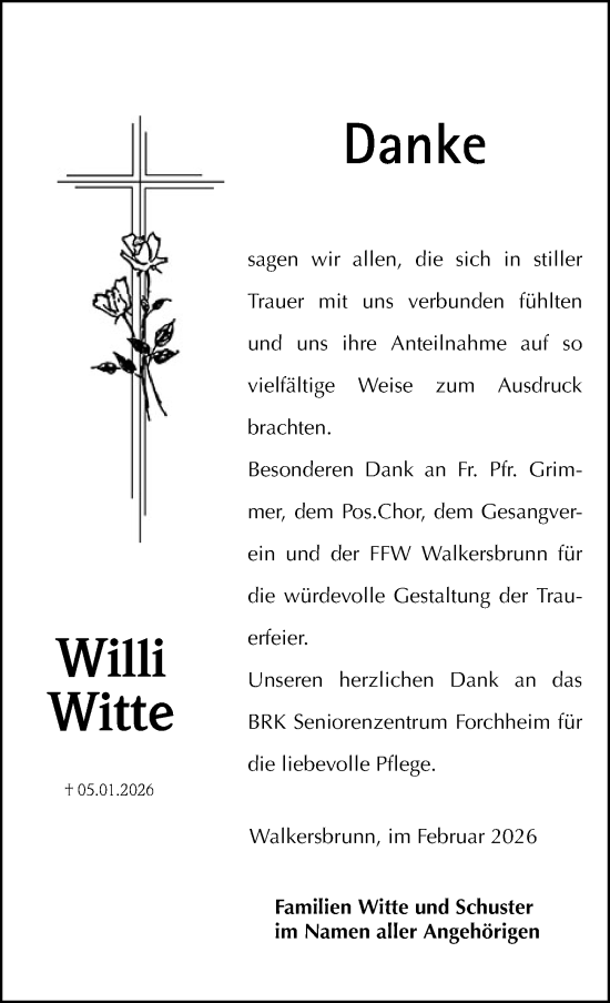 Traueranzeige von Willi Witte von Nordbayerische Nachrichten Forchheim Lokal