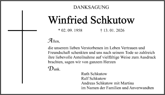 Traueranzeige von Winfried Schkutow von Neumarkter Nachrichten Lokal